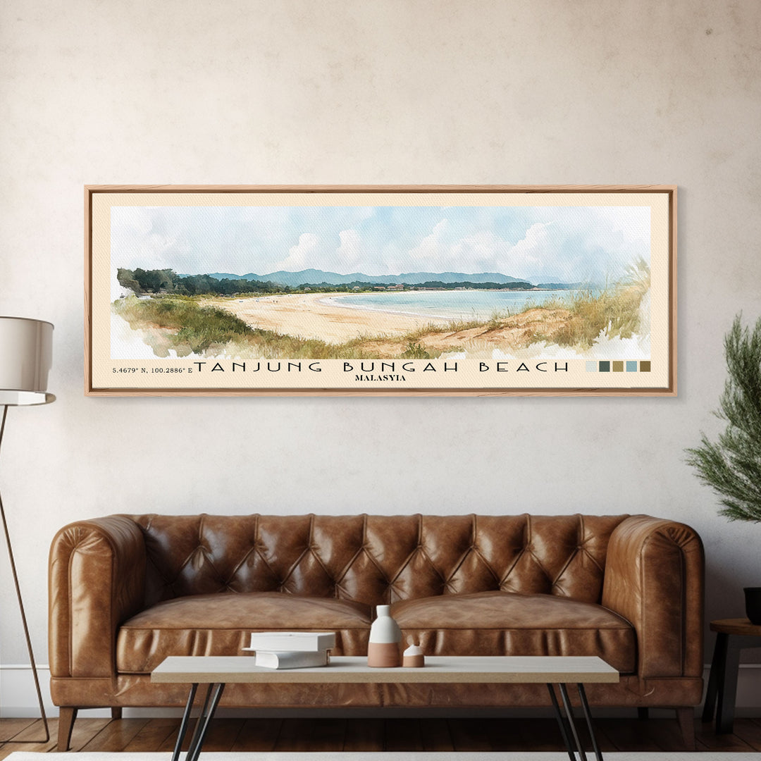 Tanjung Bungah Beach, Malasyia Watercolor Print, Vacation Gift, Malasyia Wall Art, Beach Painting, Beach Decor, Beach Or Lakehouse Art