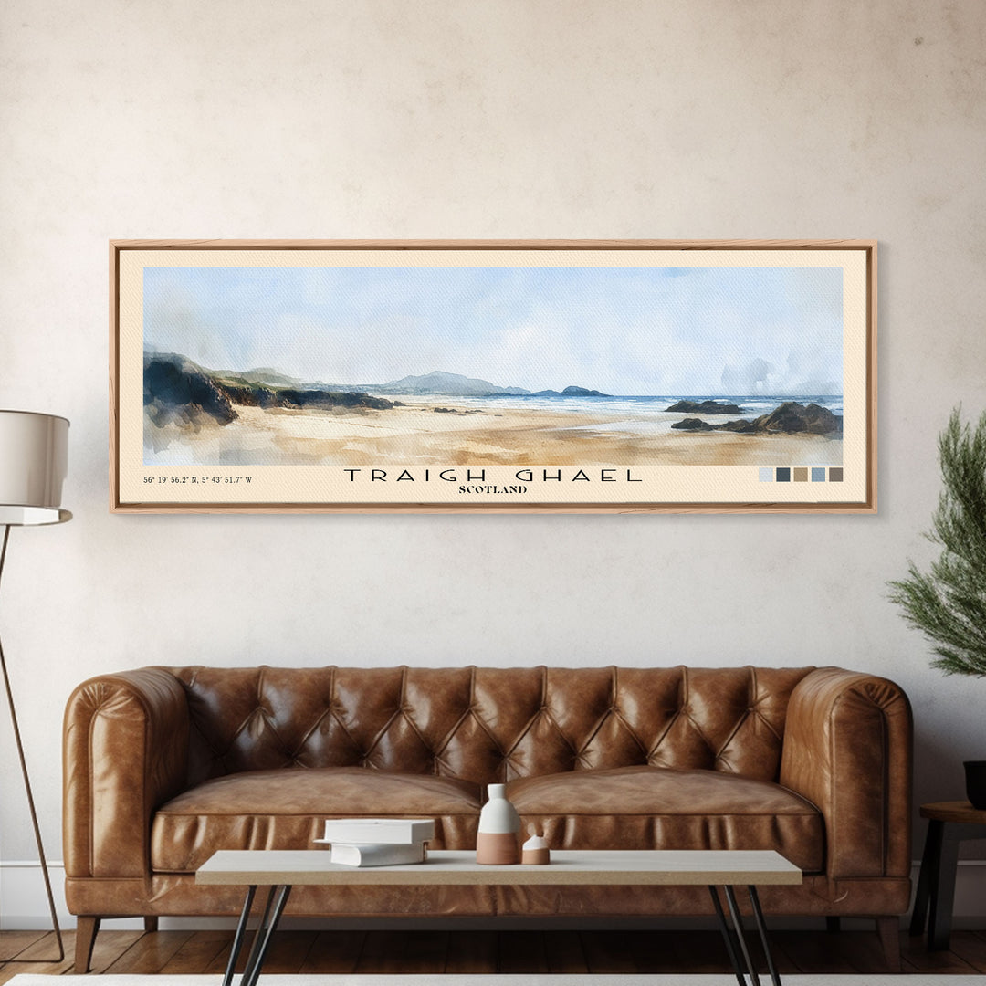 Traigh Ghael, Scotland Watercolor Print, Vacation Gift, Scotland Wall Art, Beach Painting, Beach Decor, Large Wall Art, Wood Frame Art