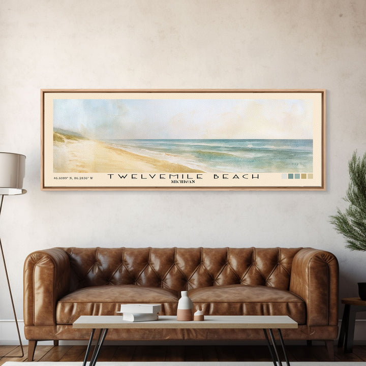 Twelvemile Beach, Michigan Watercolor Print, Vacation Gift, Michigan Wall Art, Beach Painting, Beach Decor, Large Wall Art, Wood Frame Art