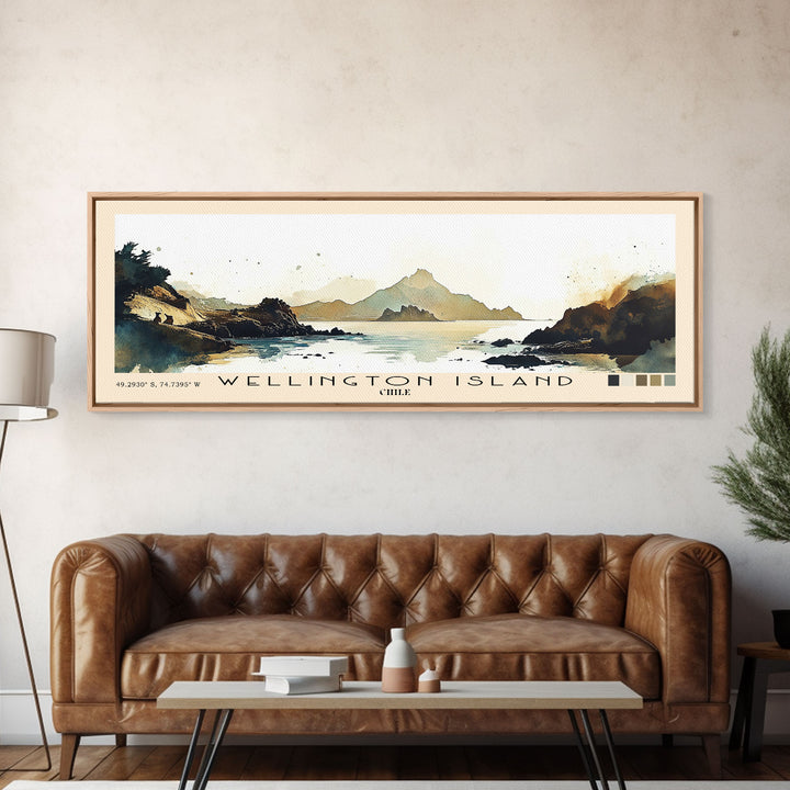 Wellington Island, Chile Watercolor Beach Print, Vacation Gift, Chile Wall Art, Framed Canvas Print, Framed Beach Painting