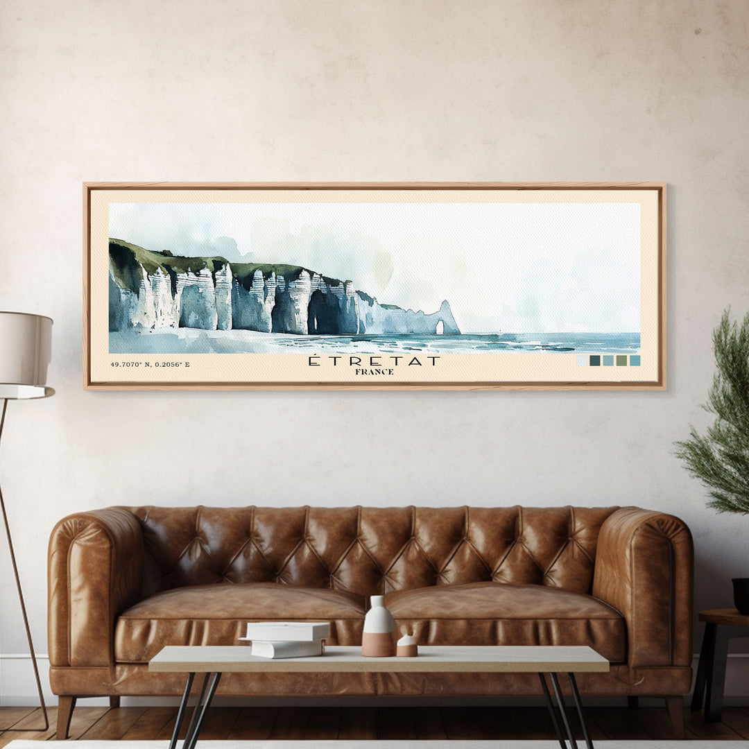 Étretat, France Watercolor Print, Vacation Gift, France Wall Art, Beach Painting, Beach Decor, Large Wall Art, Wood Frame Art