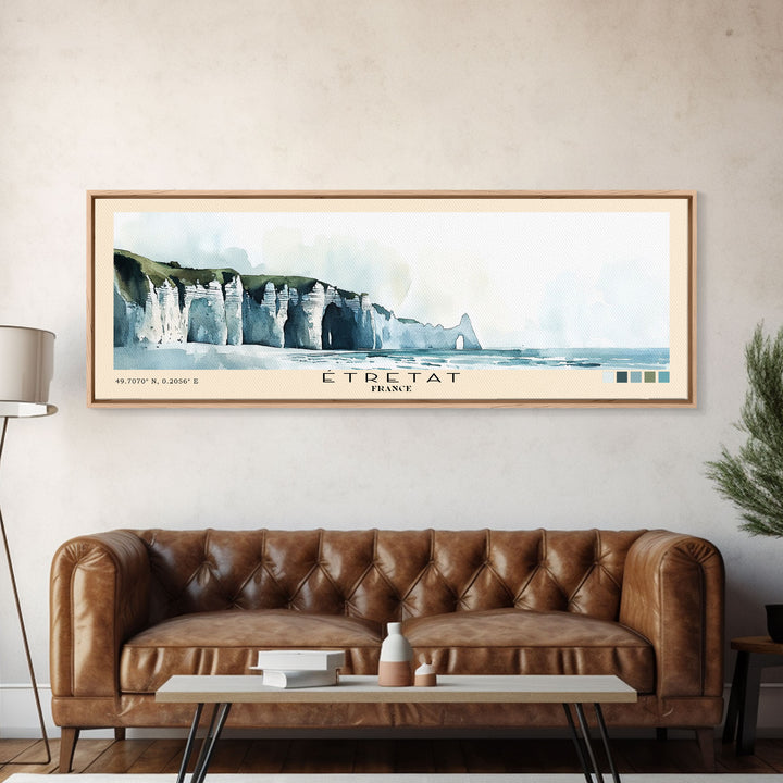 Étretat, France Watercolor Print, Vacation Gift, France Wall Art, Beach Painting, Beach Decor, Large Wall Art, Wood Frame Art