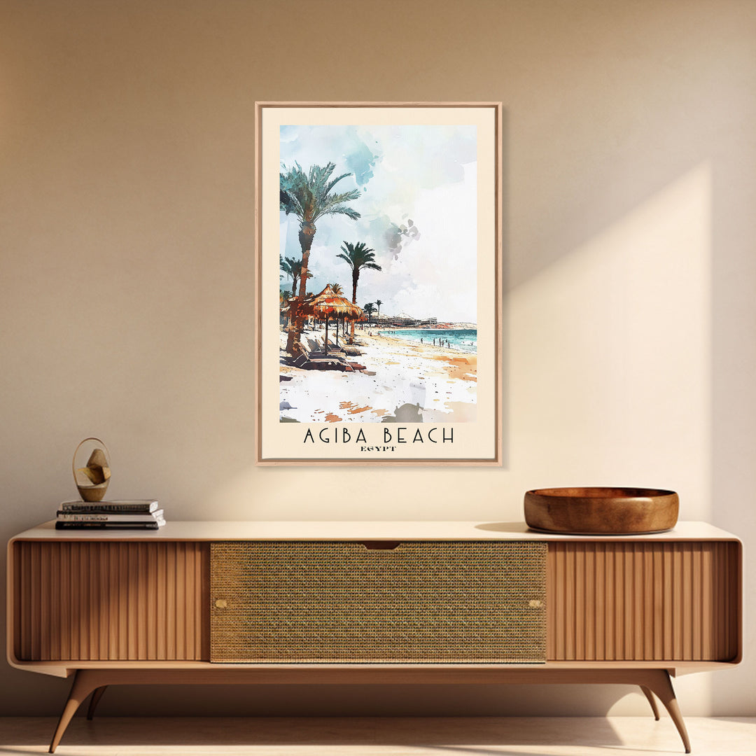 Agiba Beach, Egypt Watercolor Print, Vacation Gift, Egypt Wall Art, Beach Painting, Beach Decor, Beach Or Lakehouse Art