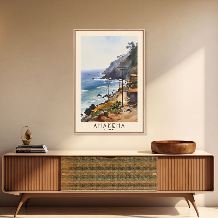 Anakena, Chile Watercolor Print, Vacation Gift, Chile Wall Art, Beach Painting, Beach Decor, Beach Or Lakehouse Art