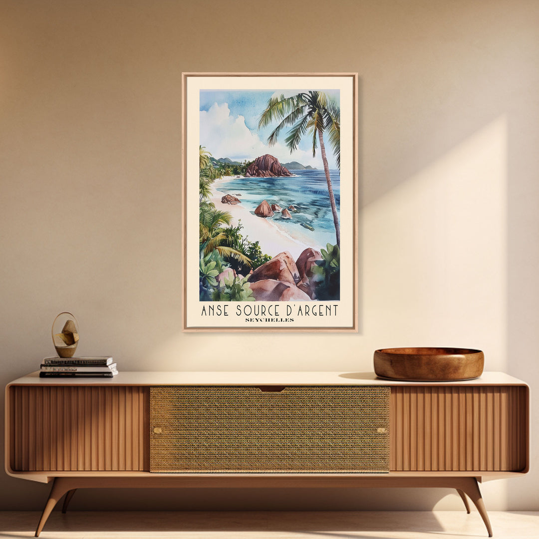 Anse Source d’Argent, Seychelles Watercolor Print, Vacation Gift, Seychelles Wall Art, Beach Painting, Beach Decor, Beach Or Lakehouse Art
