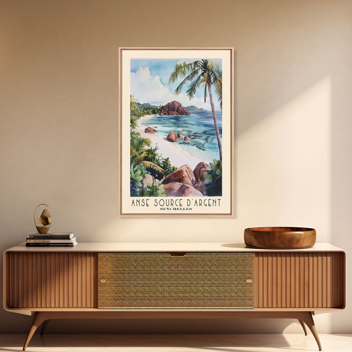 Anse Source d’Argent, Seychelles Watercolor Print, Vacation Gift, Seychelles Wall Art, Beach Painting, Beach Decor, Beach Or Lakehouse Art