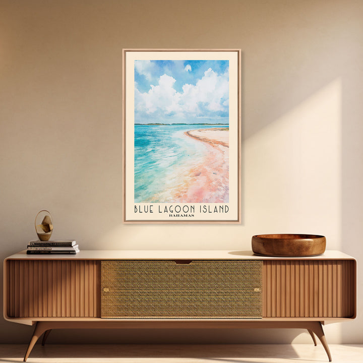 Blue Lagoon Island, Bahamas Watercolor Print, Vacation Gift, Bahamas Wall Art, Beach Painting, Beach Decor, Large Wall Art, Wood Frame Art