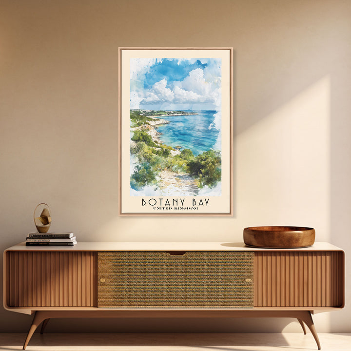Botany Bay, United Kingdom Watercolor Print, Vacation Gift, United Kingdom Wall Art, Beach Painting, Beach Decor, Large Wall Art, Wood Frame Art
