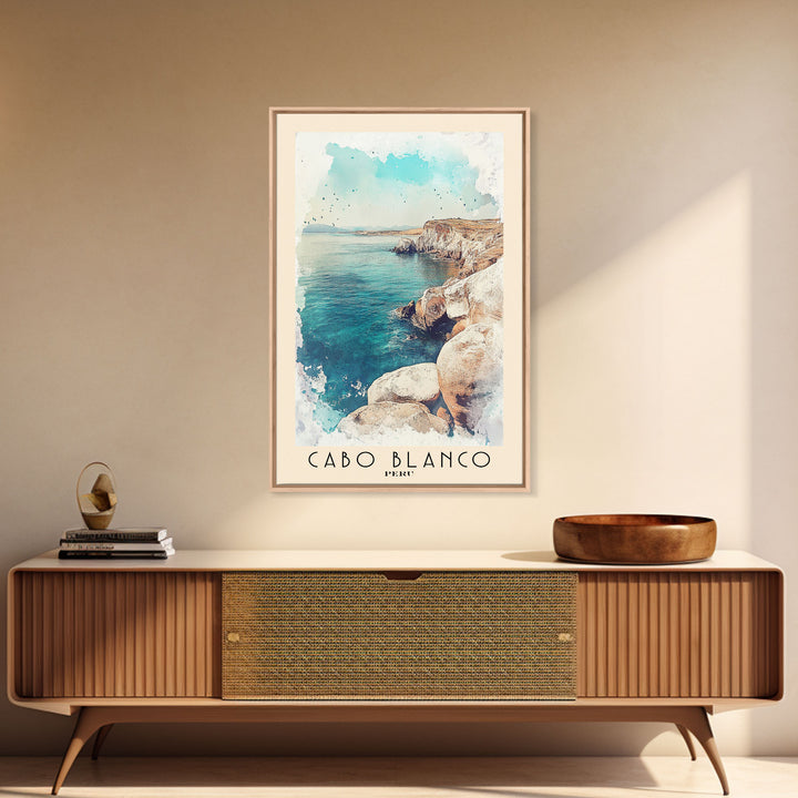 Cabo Blanco, Peru Watercolor Beach Print, Vacation Gift, Peru Wall Art, Beach Painting, Beach Decor, Beach Painting