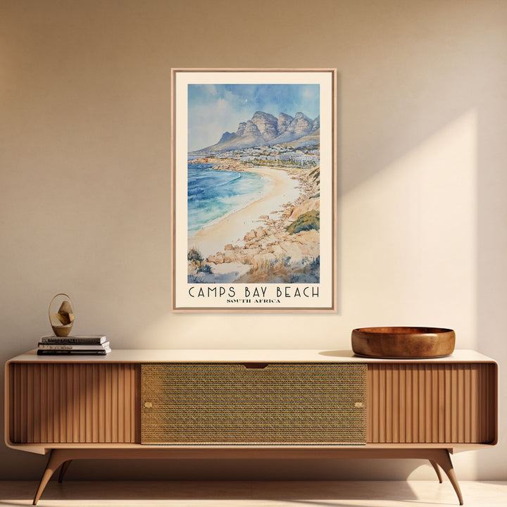 Camps Bay Beach, South Africa Watercolor Print, Vacation Gift, South Africa Wall Art, Beach Painting, Beach Decor, Beach Or Lakehouse Art