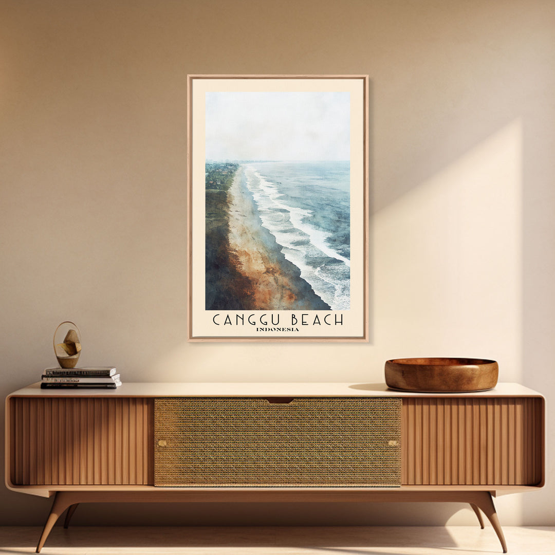Canggu Beach, Indonesia Watercolor Print, Vacation Gift, Indonesia Wall Art, Beach Painting, Beach Decor, Large Wall Art, Wood Frame Art