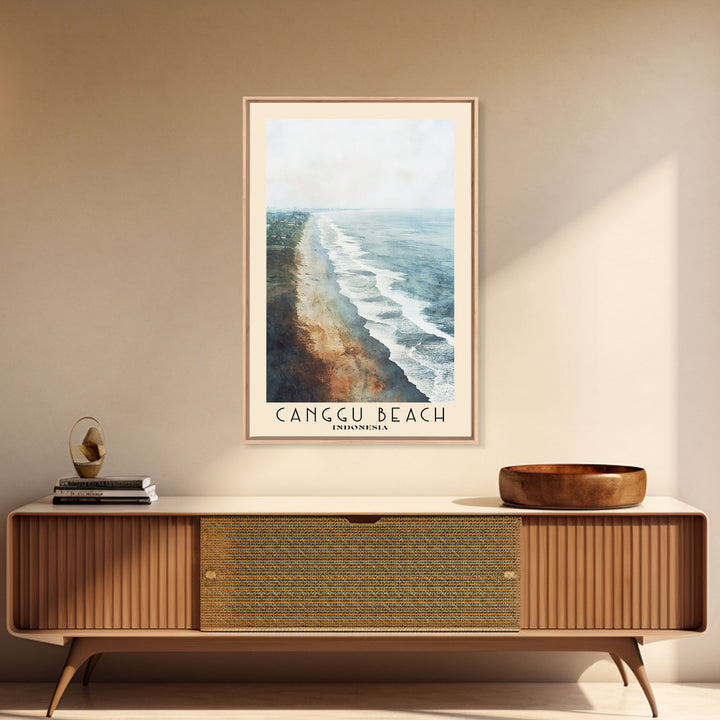 Canggu Beach, Indonesia Watercolor Print, Vacation Gift, Indonesia Wall Art, Beach Painting, Beach Decor, Large Wall Art, Wood Frame Art
