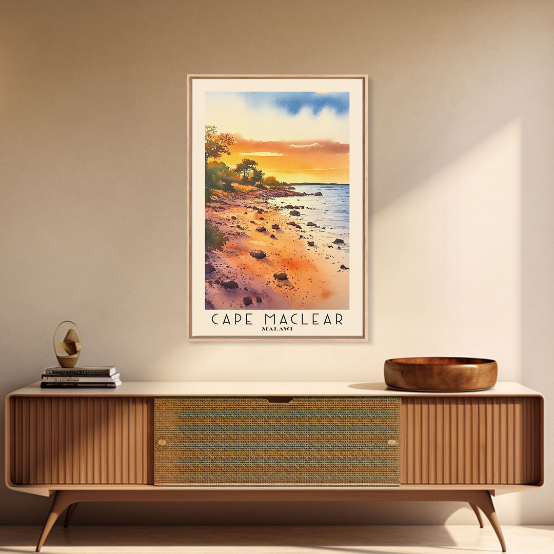 Cape Maclear, Malawi Watercolor Print, Vacation Gift, Malawi Wall Art, Beach Painting, Beach Decor, Large Wall Art, Wood Frame Art