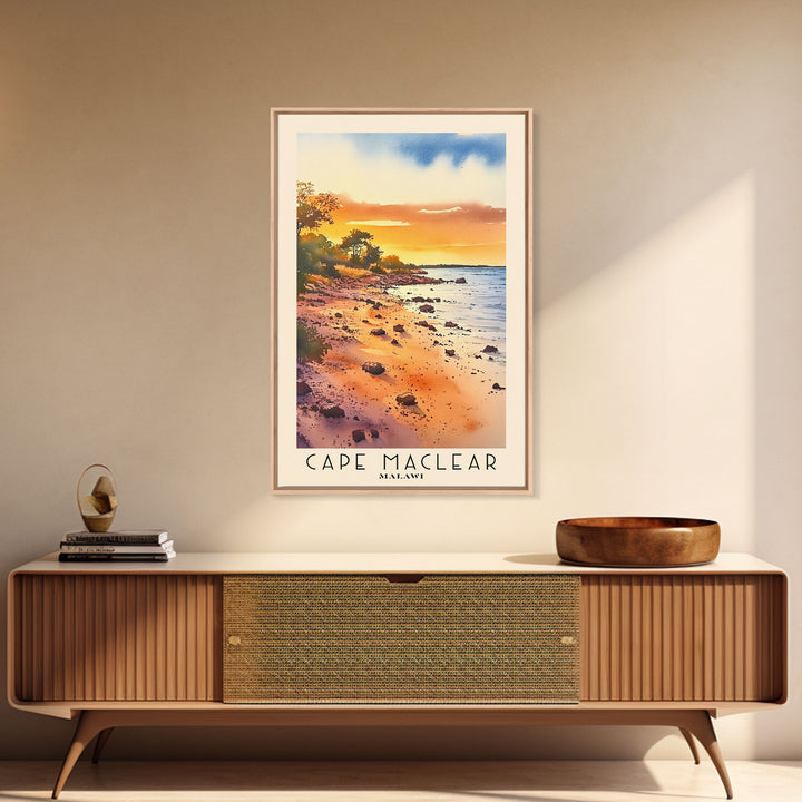 Cape Maclear, Malawi Watercolor Print, Vacation Gift, Malawi Wall Art, Beach Painting, Beach Decor, Large Wall Art, Wood Frame Art