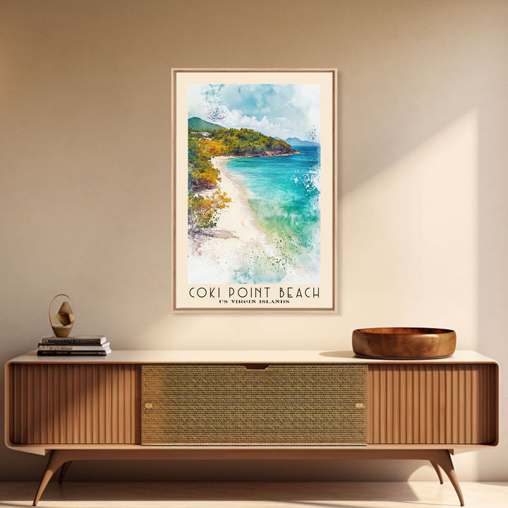 Coki Point Beach, US Virgin islands Watercolor Print, Vacation Gift, US Virgin islands Wall Art, Vacation Wall Art, Vacatation Memories, Beach Decor, Beach Or Lakehouse Art