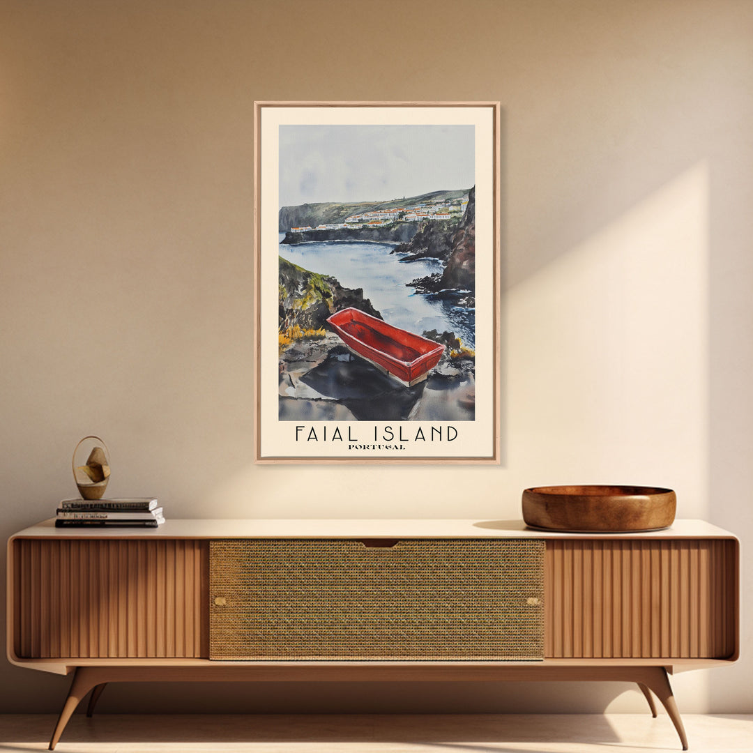Faial Island, Portugal Watercolor Beach Print, Vacation Gift, Portugal Wall Art, Framed Canvas Print, Framed Beach Painting