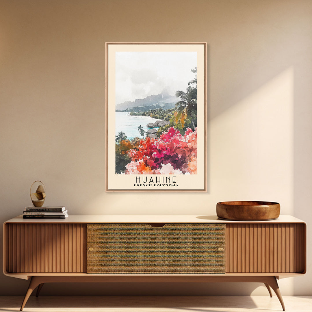 Huahine, French Polynesia Watercolor Print, Vacation Gift, French Polynesia Wall Art, Beach Painting, Beach Decor, Large Wall Art, Wood Frame Art