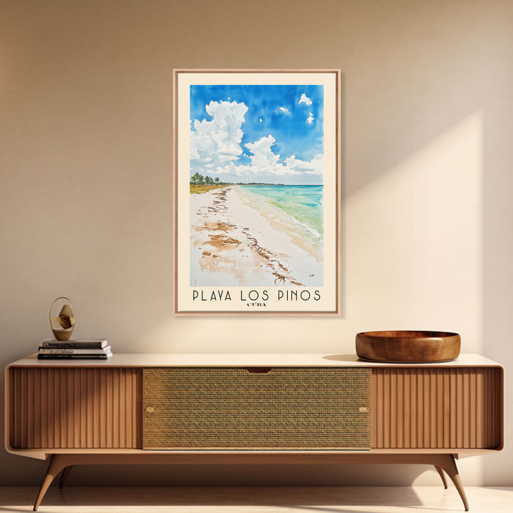 Playa Los Pinos, Cuba Watercolor Print, Vacation Gift, Cuba Wall Art, Beach Painting, Beach Decor, Large Wall Art, Wood Frame Art