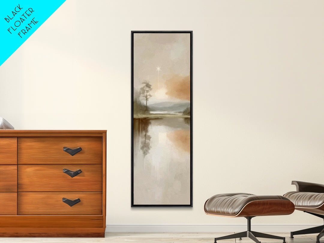 Star Over Stillness – Framed Canvas Print – Christian Wall Art – Christian Art Canvas – Moody Christmas Art – Narrow Art