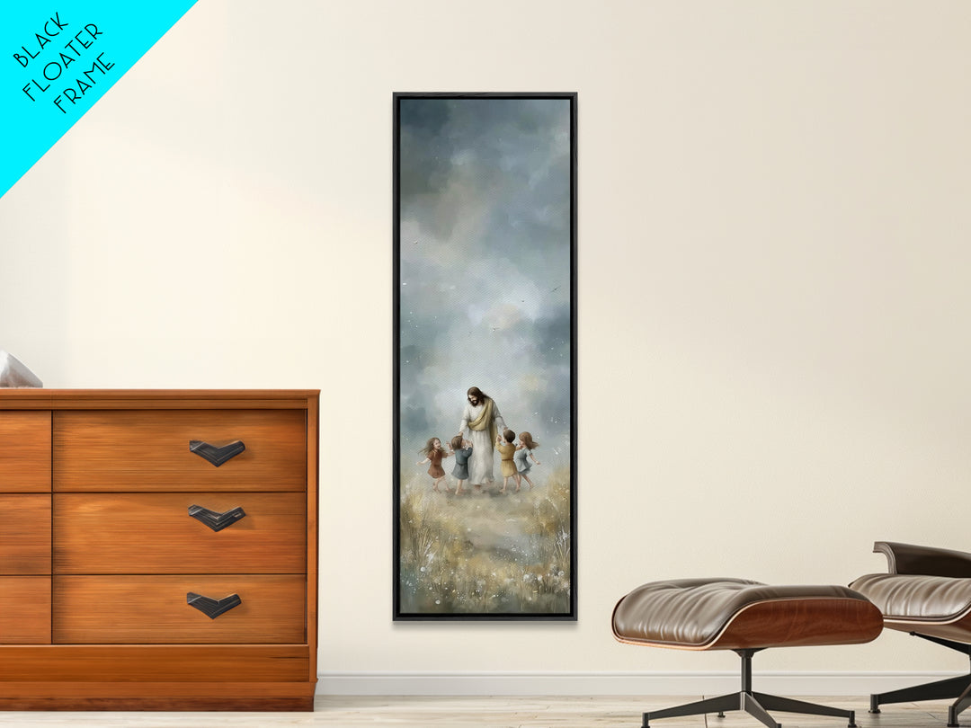 Heavenly Meadow Light | Framed Canvas Print | Tall Narrow Wall Art | Christian Art Canvas | Christmas Art | Jesus Painting | Christian Wall