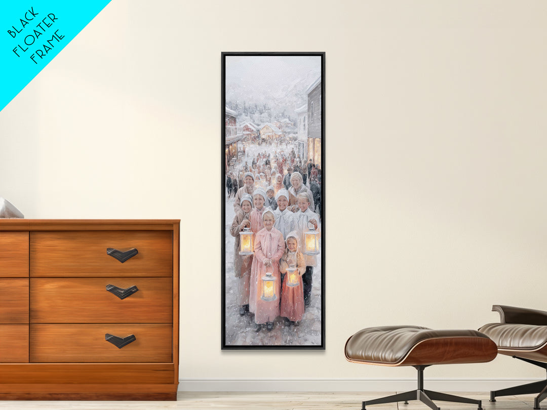 Lantern Carolers – Framed Canvas Print – Christian Christmas Art – Christmas Wall Art – Christian Art Canvas – Skinny Art – Christmas Art P