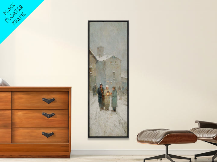 Evening Lantern Walk – Framed Canvas Print – Christian Art Canvas – Vintage Christmas Art – Christian Wall Art – Skinny Art – Christian Chr