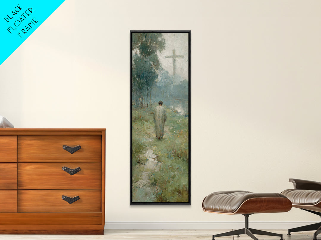 Silent Morning Path, Framed Canvas Print, Christian Art Canvas, Narrow Art, Christian Painting, Subtle Christian Art, Christmas Wall Art
