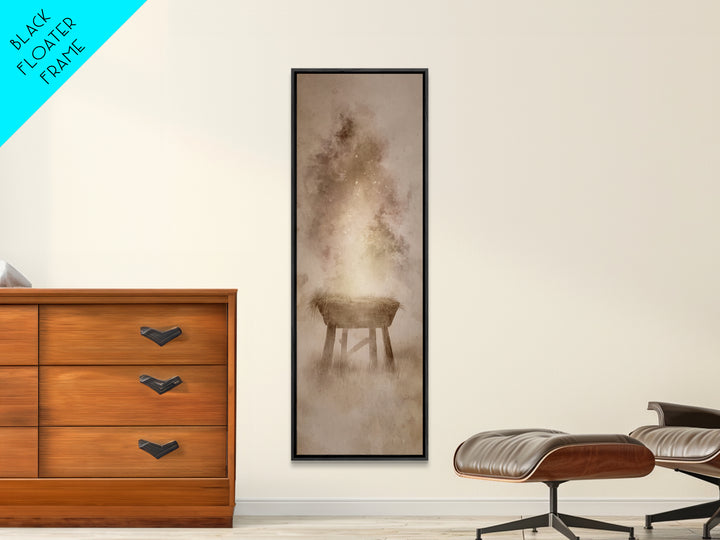 Manger Of Light, Framed Canvas Print, Christian Wall Art, Tall Narrow Wall Art, Christmas Art Prints, Christian Christmas Art, Unique Chris