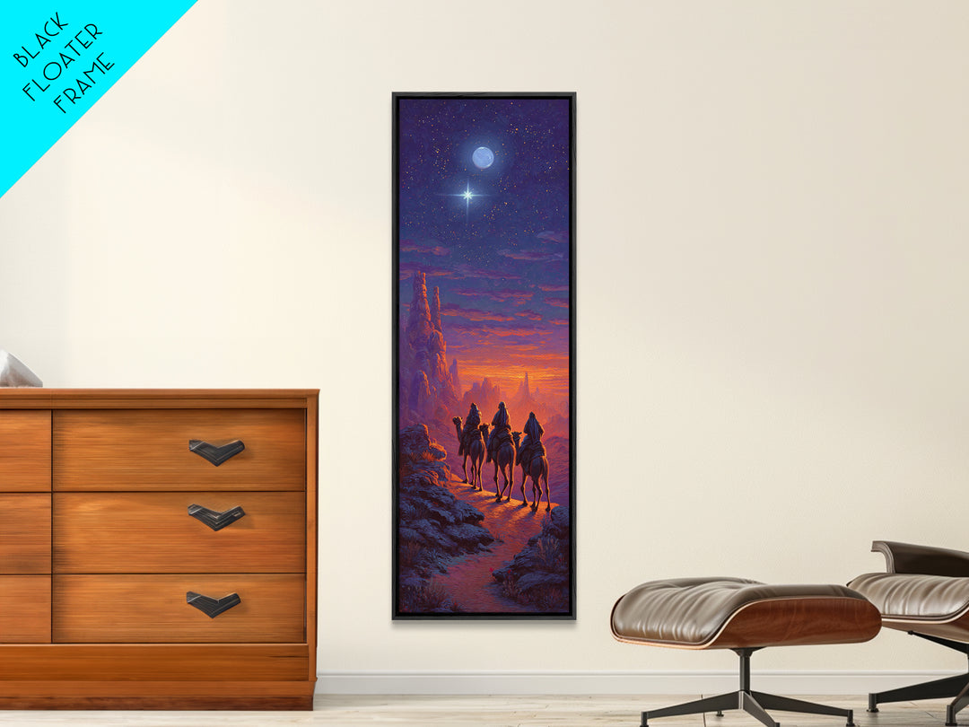 Sacred Night Trek – Framed Canvas Print – Christian Art Canvas – Narrow Art – Christian Christmas Art – Christian Painting – Modern Christi