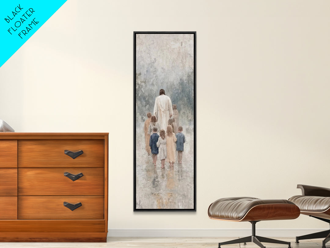 Walking With Jesus | Framed Canvas Print | Tall Narrow Wall Art | Christian Art Print | Jesus Painting | Christian Decor | Subtle Christian