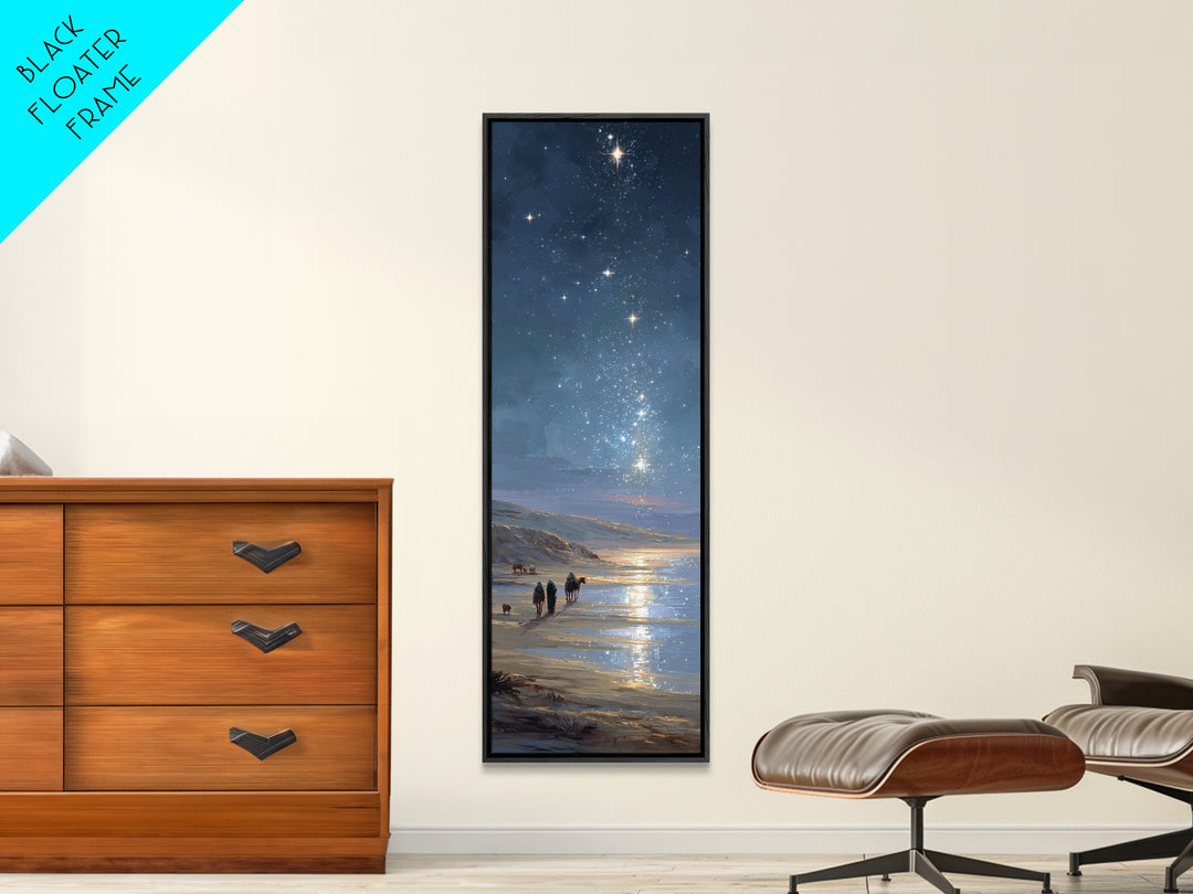 Guiding Shore Star, Framed Canvas Print, Christian Art Canvas, Christian Wall Art, Christmas Art, Tall Skinny Art Print, Christian Christma