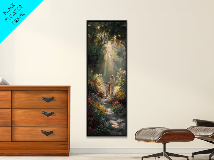 Radiant Garden Path – Framed Canvas Print | Tall Narrow Wall Art | Jesus Painting | Christian Art Canvas | Christian Decor | Christian Wall