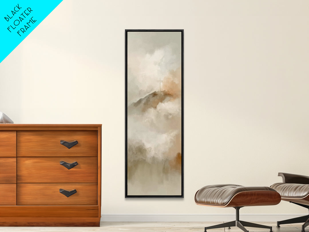 Hopeful Summit Cross – Framed Canvas Print – Narrow Art – Christian Art Canvas – Christian Painting – Christian Wall Art – Christmas Art