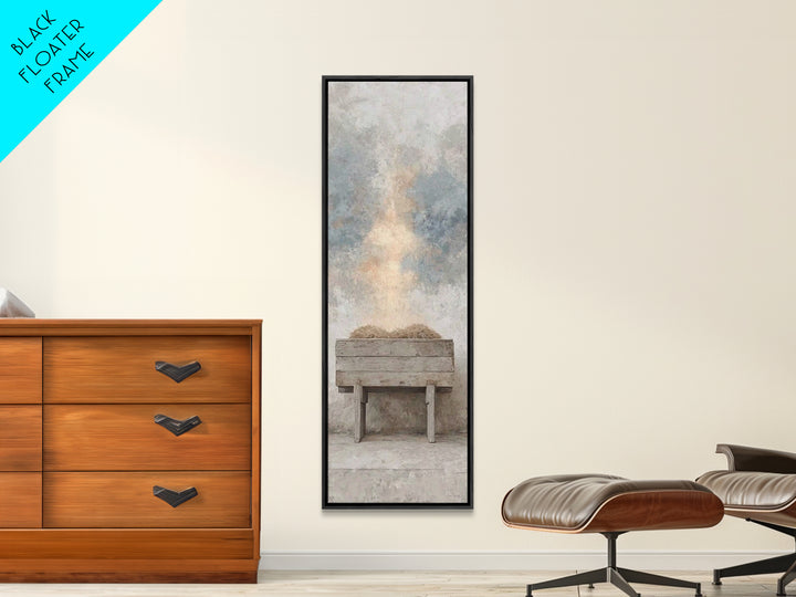 Holy Manger Light – Framed Canvas Print – Christian Wall Art – Christian Art Canvas – Narrow Art – Christian Christmas Art – Jesus Painting