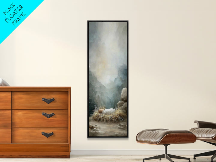 Holy Manger Peace – Framed Canvas Print – Christian Wall Art – Christian Art Canvas – Jesus Painting – Tall Narrow Wall Art
