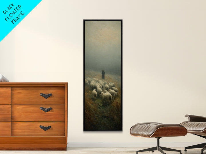 Misty Shepherd Peace, Framed Canvas Print, Christian Wall Art, Skinny Art, Jesus Painting, Christian Art Canvas, Christmas Art, Christian D