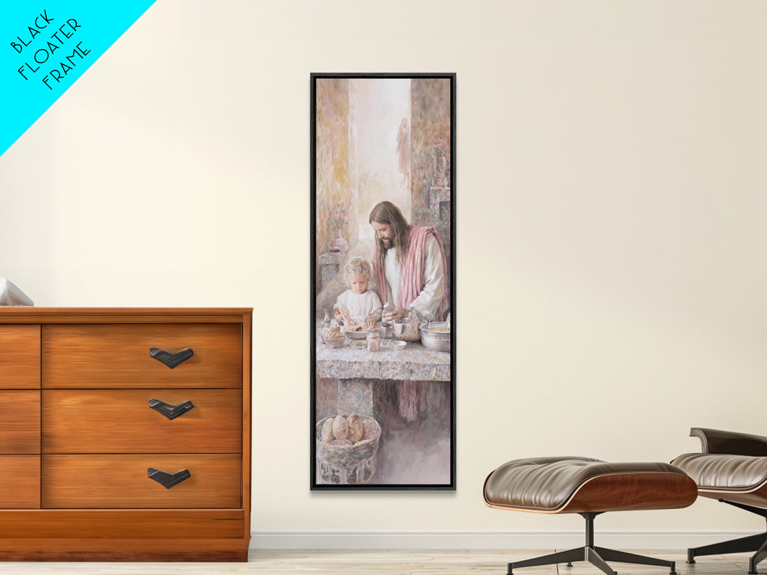Heaven’s Gentle Kitchen – Framed Canvas Print – Jesus Painting – Christian Wall Art – Skinny Art – Christian Art Canvas – Narrow Art – Mode