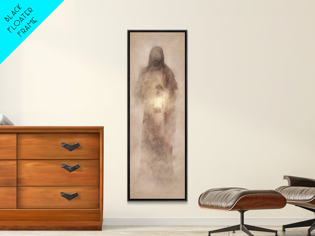 Soft Dawn Presence – Framed Canvas Print – Skinny Art – Christian Art Canvas – Christian Wall Art – Jesus Painting – Narrow Art – Modern Ch