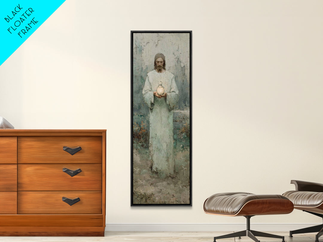Hushed Lantern Grace – Framed Canvas Print – Narrow Art – Christian Wall Art – Christian Art Canvas – Jesus Painting – Skinny Art – Large C