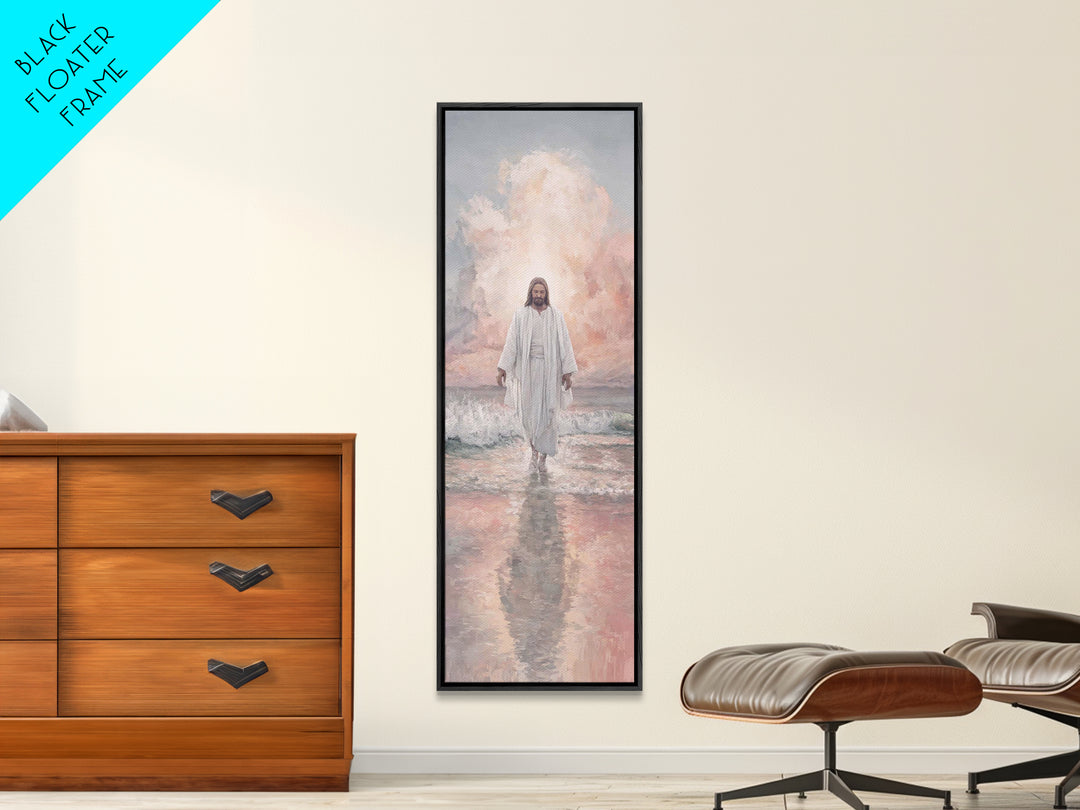 Morning Haven Stillness, Framed Canvas Print, Narrow Art, Christian Art Canvas, Jesus Painting, Christian Wall Art, Christian Christmas Art