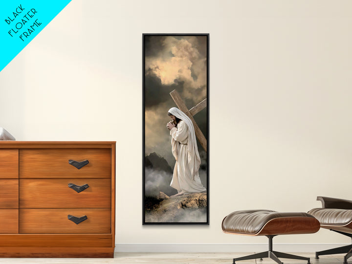 Burden Of Mercy, Framed Canvas Print, Christian Art Canvas, Jesus Painting, Tall Narrow Wall Art, Christian Wall Art, Christian Decoration