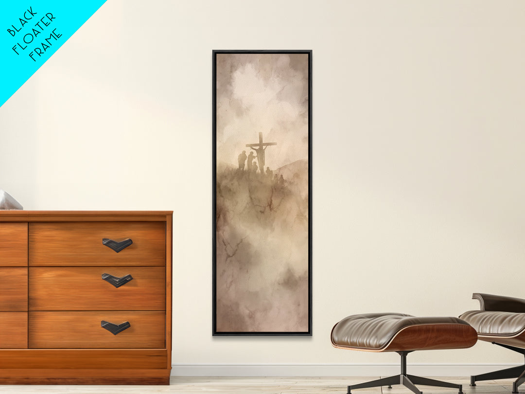 Hilltop Redemption – Framed Canvas Print – Christian Art – Jesus Painting Canvas – Tall Skinny Art Print – Christian Wall Art – Christmas A