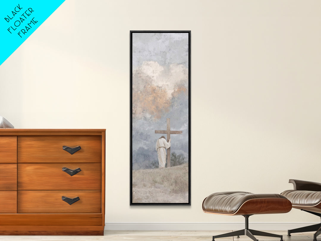 Calvary Shadows, Framed Canvas Print, Christian Art Work, Jesus Wall Art, Narrow Art, Christian Christmas Art, Christian Decor For Home
