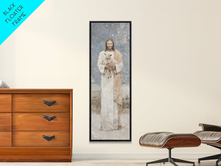 Gentle Shepherd Light – Framed Canvas Print – Christian Wall Art – Jesus Painting – Tall Narrow Wall Art – Christian Art Canvas