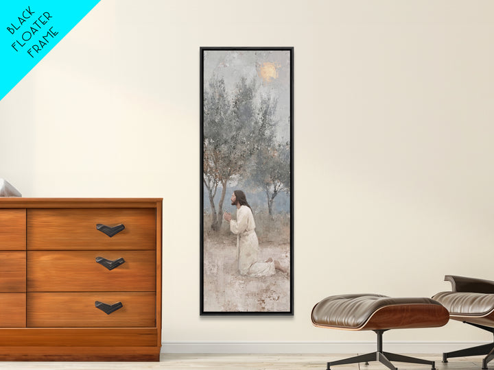 Quiet Olive Devotion – Framed Canvas Print – Christian Art Canvas – Christian Wall Art – Skinny Art – Jesus Painting
