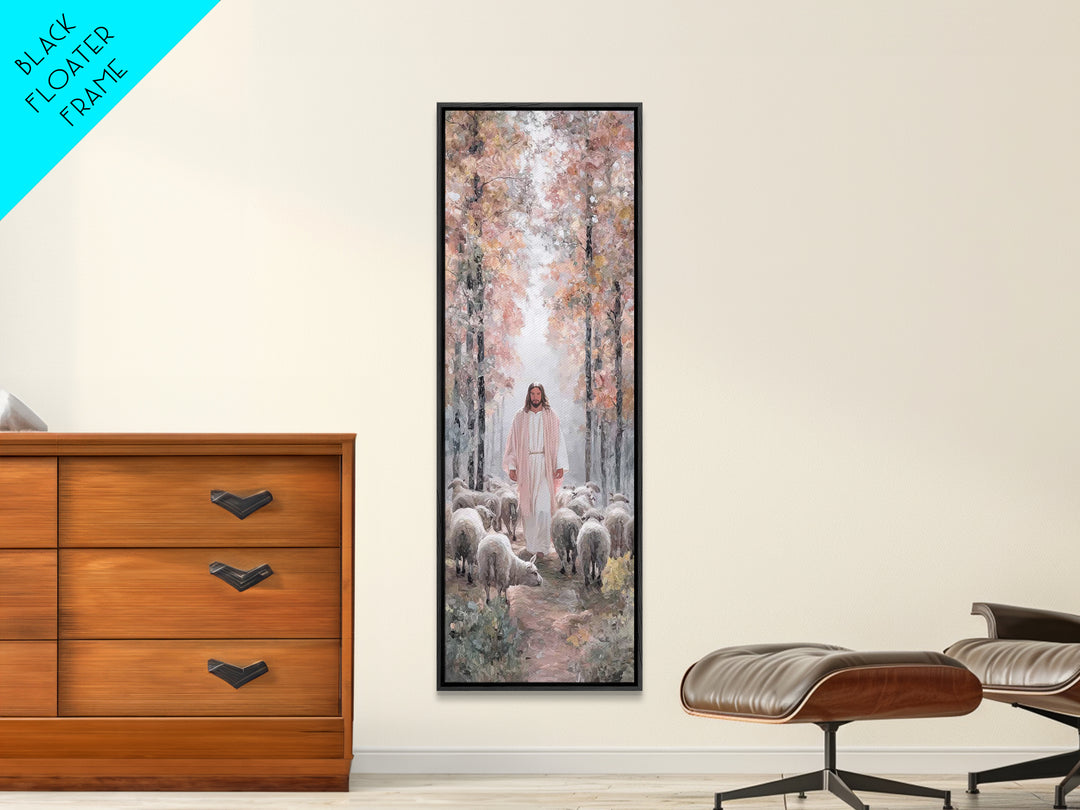 Autumn Shepherd Path – Framed Canvas Print – Tall Skinny Art Print – Christian Painting – Jesus Art Print – Christian Wall Art