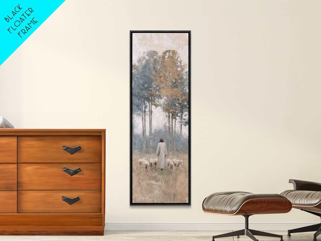 Pastoral Dawn Peace – Framed Canvas Print – Tall Narrow Wall Art – Christian Art – Jesus Painting – Christian Christmas Decor