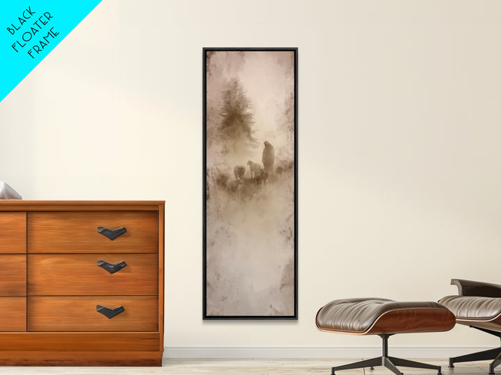 Meadow Shepherd Calm – Framed Canvas Print – Skinny Art – Christian Wall Art – Jesus Painting – Christmas Art Prints
