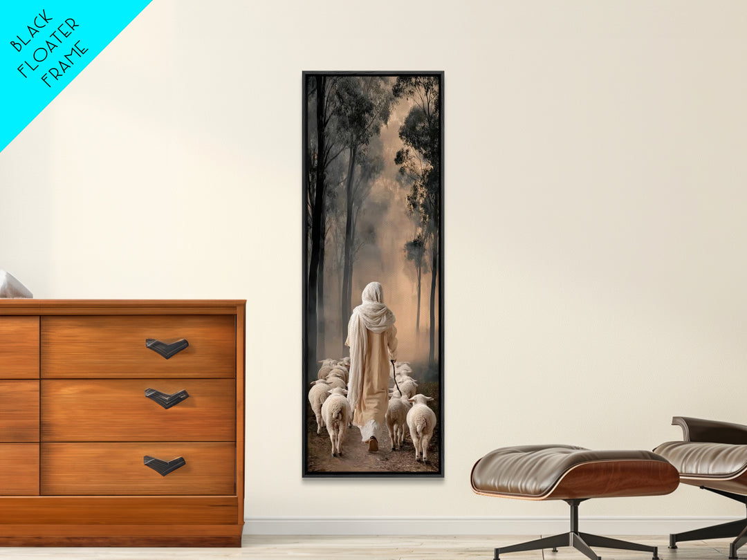 Shepherd In Stillness – Framed Canvas Print – Tall Skinny Art Print – Christian Art Canvas – Jesus Painting – Christian Wall Art