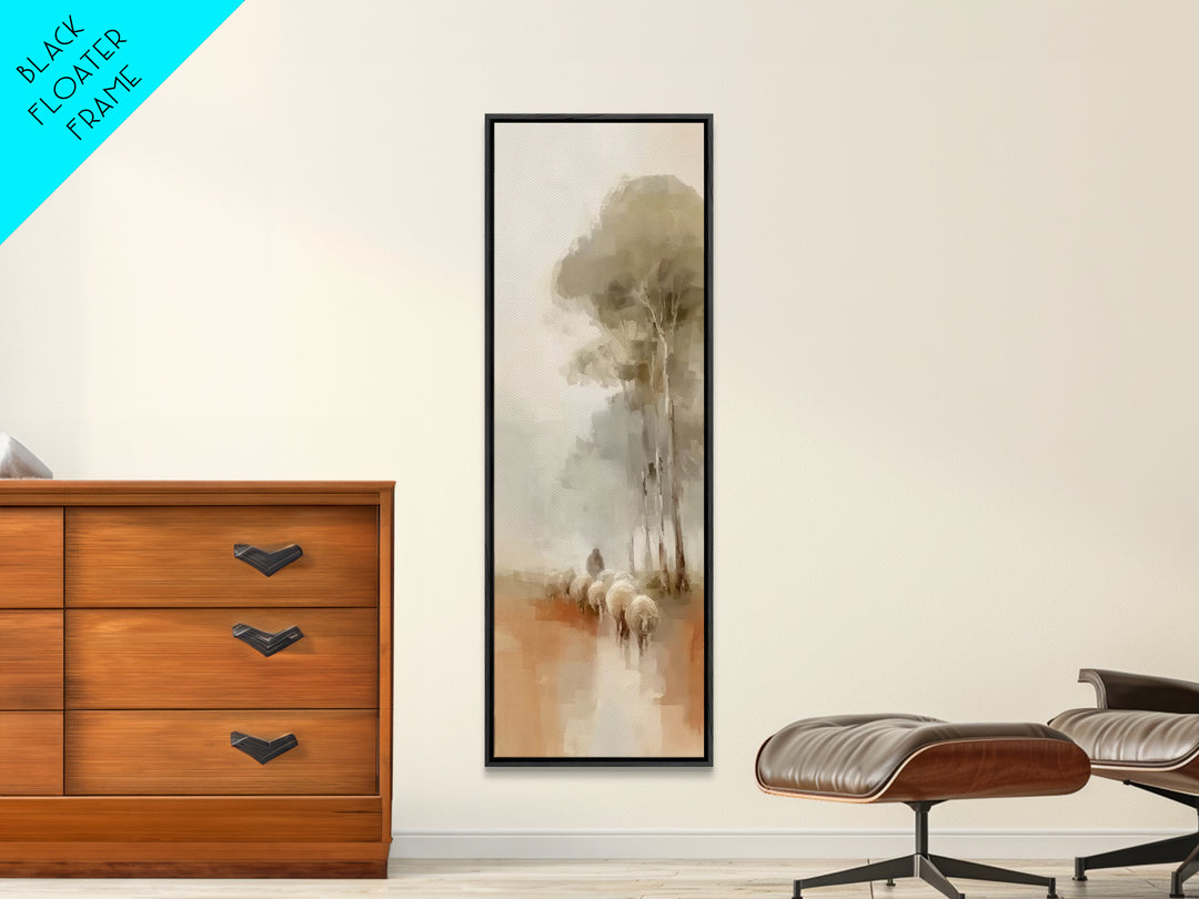 Soft Horizon Flock – Framed Canvas Print – Tall Narrow Wall Art – Christian Art Canvas – Jesus Painting – Christmas Wall Art